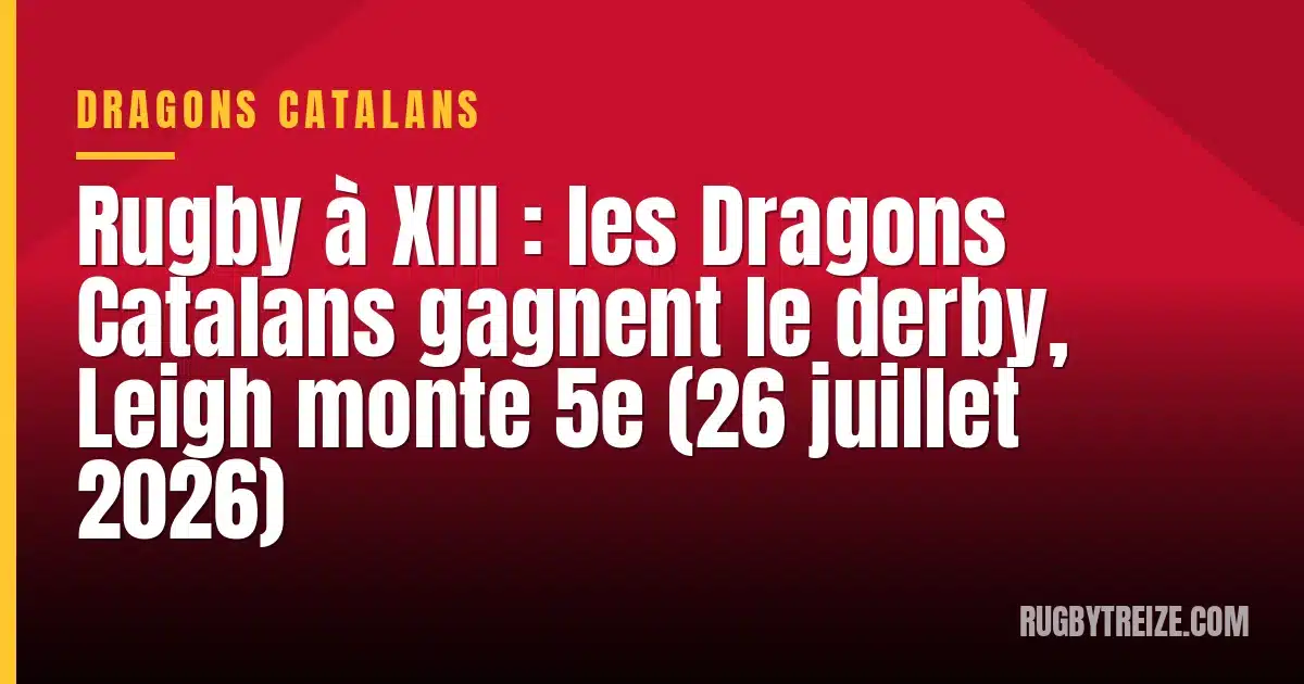Rugby à XIII : les Dragons Catalans gagnent le derby, Leigh monte 5e (26 juillet 2026)
