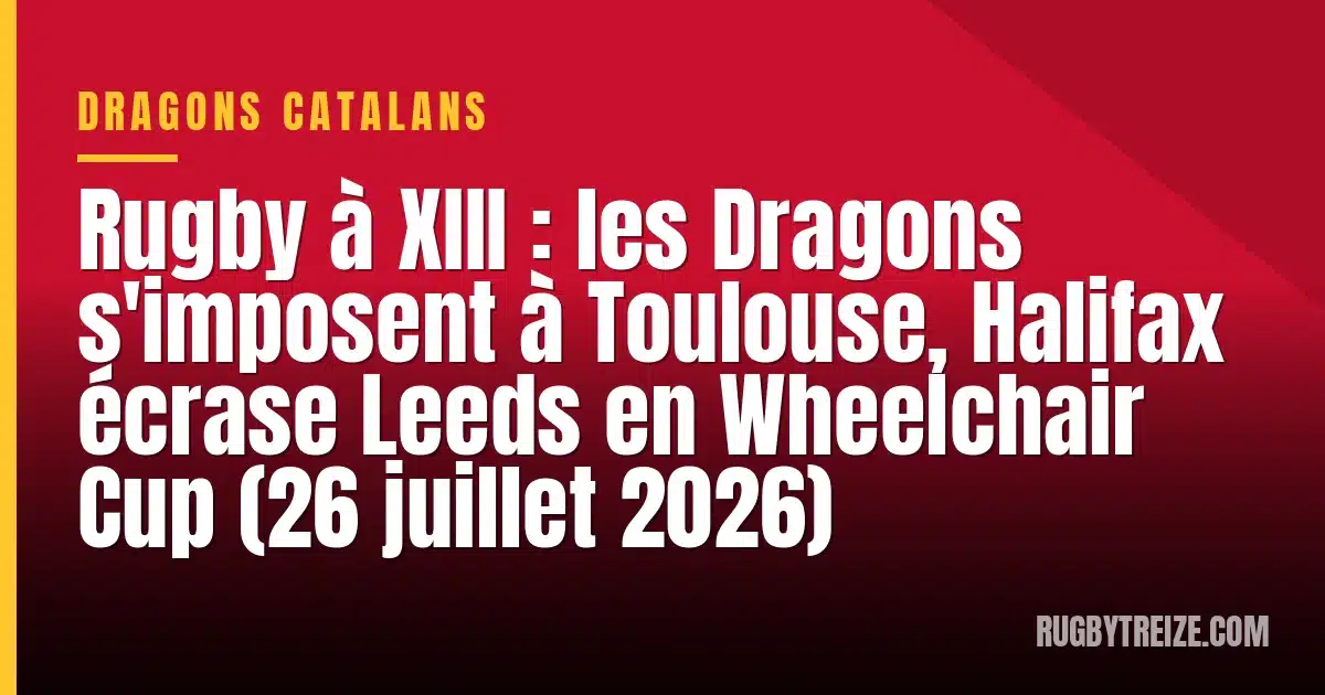 Rugby à XIII : les Dragons s'imposent à Toulouse, Halifax écrase Leeds en Wheelchair Cup (26 juillet 2026)
