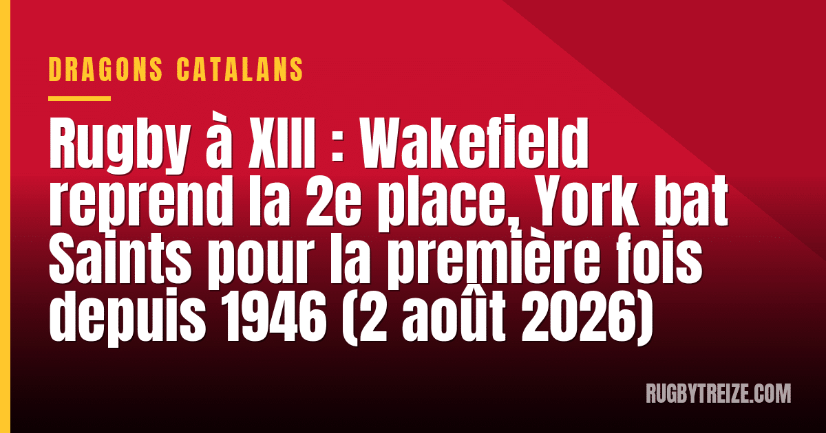 Rugby à XIII : Wakefield reprend la 2e place, York bat Saints pour la première fois depuis 1946 (2 août 2026)
