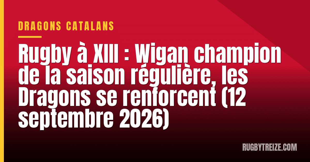 Rugby à XIII : Wigan champion de la saison régulière, les Dragons se renforcent (12 septembre 2026)