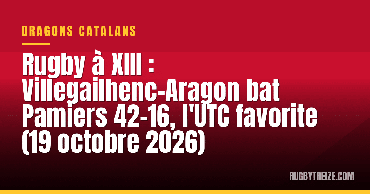 Rugby à XIII : Villegailhenc-Aragon bat Pamiers 42-16, l'UTC favorite (19 octobre 2026)